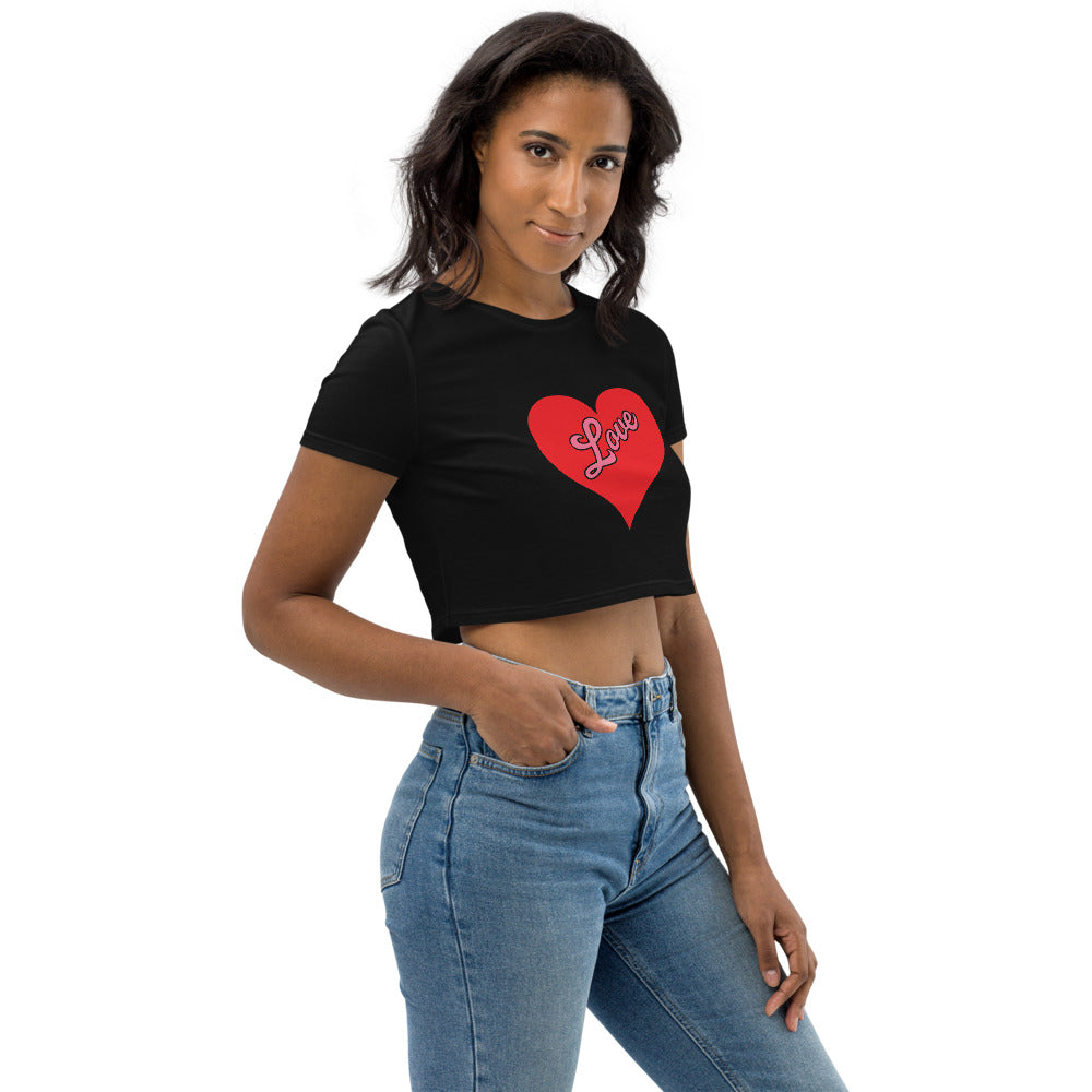 Organic Women's Crop Top - Cute Love Heart-D-n-R Design