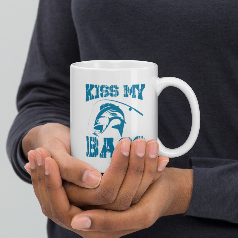 Kiss My Bass White glossy mug Lt Blue-D-n-R Design