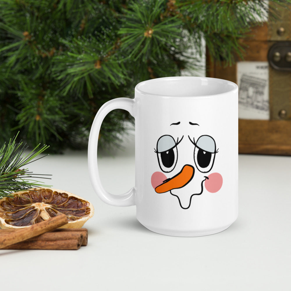 White glossy Christmas mug - Snowman Face 1-D-n-R Design