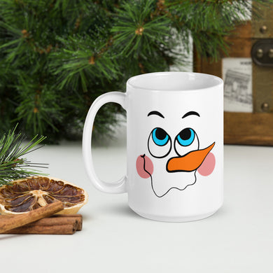 White glossy Christmas mug - Snowman Face 2-D-n-R Design