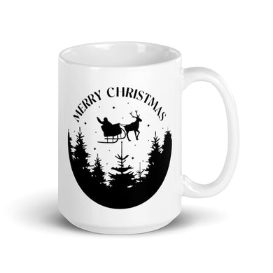 White glossy Christmas mug 15 oz- Silhouette 2-D-n-R Design