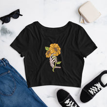 Load image into Gallery viewer, Women’s Crop Tee With Skeleton Sunflower-D-n-R Design
