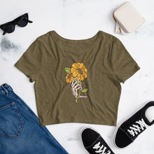 Load image into Gallery viewer, Women’s Crop Tee With Skeleton Sunflower-D-n-R Design
